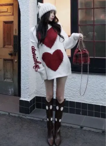 darich 하트 로고 로우게이지 니트 튜닉