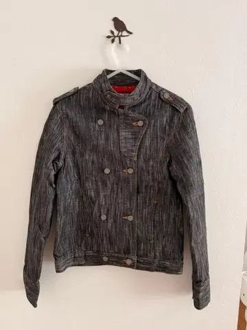 mash mania 다크 그레이 더블 브레스트 자켓 잉어 자수