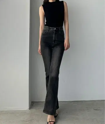 Louere 스트레치 플레어 데님 팬츠 블랙 L 사이즈