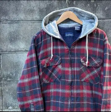 90s 00s puritan 플란넬 셔츠 후드티 체크 무늬 풀 집업