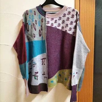 멀티 컬러 패턴 긴팔 니트 스웨터