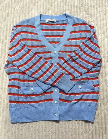 COCO DEAL 부클레 믹스 보더 가디건 블루 계열 사이즈 2