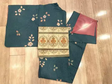 [순수 실크] 코몬 츠지가하나 기모노 이중 기모노 나고야 오비 세트