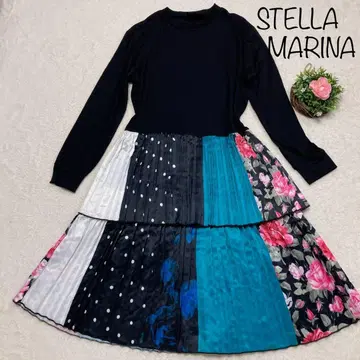 STELLA MARINA 긴팔 원피스 티어드 절개 멀티 컬러