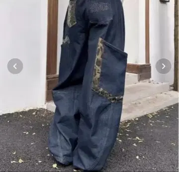 SHEENA 레오파드 무늬 악센트 포켓 데님 와이드 팬츠