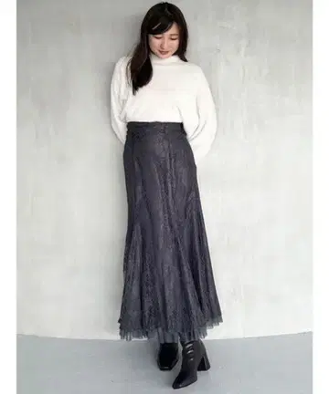 MERCURY DUO 밑단 튤 레이스 머메이드 스커트 (차콜 그레이)