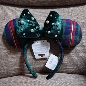 홍콩 디즈니 크리스마스 미키마우스 머리띠 그린 컬러 체크