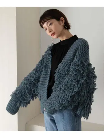 KBF 패치워크 루프 니트 가디건 블루