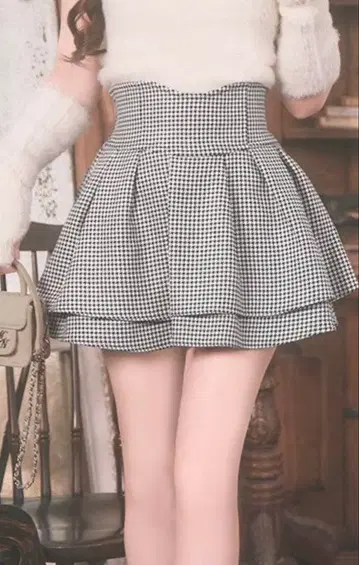 미셸 마카롱 슬림 레그 스커트 하운드투스 체크 패턴 S