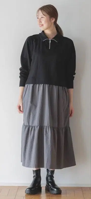 하프 지퍼 도킹 원피스