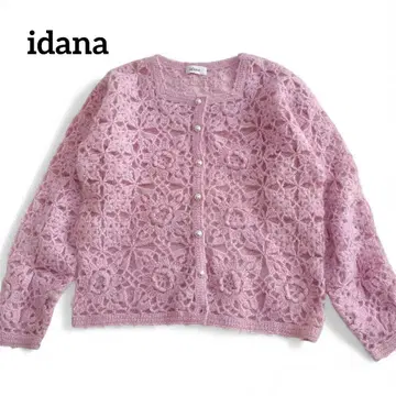idana 이다나 크로셰 니트 모헤어 가디건 핑크 레이스 편직 L