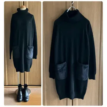 미사용 MARY QUANT 터틀넥 니트 원피스 마리콴트