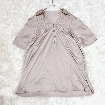 M0136 [프리도르] 반팔 셔츠/블라우스 티셔츠 광택감 개더