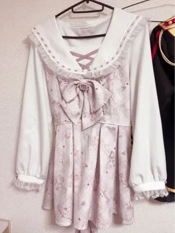 LIZLISA Sewing Bear 패턴 셋업 핑크 긴팔