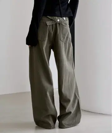 백 버튼 포인트 와이드 데님 팬츠