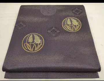 북 패턴 후쿠로 오비 꽃 원형 문양 유식 문양 금실 순수 실크