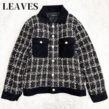 LEAVES 트위드 퀼팅 라메 자켓 블루종 블랙