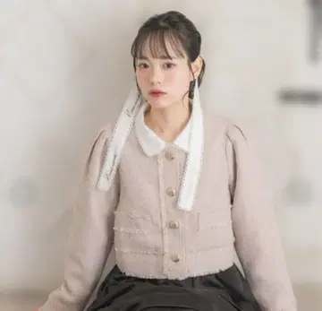 엠즈 엑사이트 플레이트 부착 라메 트위드 자켓 핑크