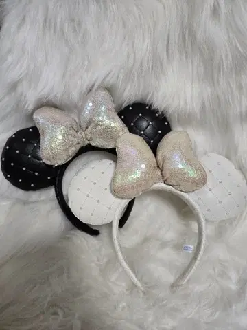 미니 마우스 머리띠 (블랙 화이트 리본) 2세트