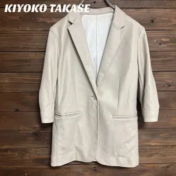 [키요코 타카세] 라이트 베이지 가죽 자켓 합성 피혁 M