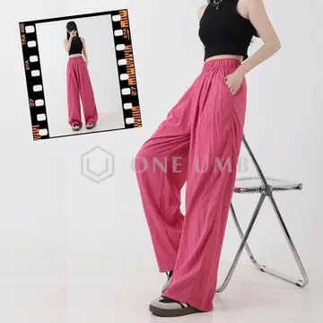 [ 원 앰브 ] 와이드 팬츠 여성용 하이웨스트 핑크 ONE UMB