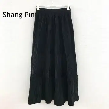 Shang Pin 코듀로이 티어드 플리츠 롱 스커트