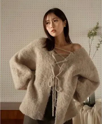 mideal 2way mix color 레이스업 가디건