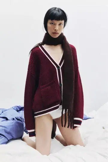 ZARA 자라 파이핑 니트 가디건