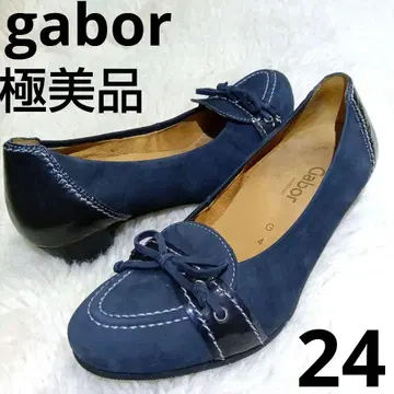 미사용급 Gabor 네이비 스웨이드 펌프스 24 와이드 힐 컴포트