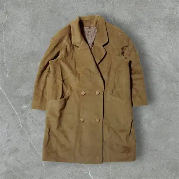 CASHMERE 울 100% 큐프라 롱 코트 카멜 어깨 패드 고급