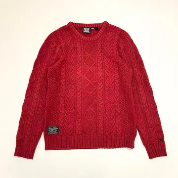 Norton 노튼 코튼 피셔맨 니트 자수 믹스 레드