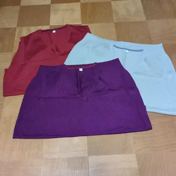 신사 베스트 3종 세트 M 빨간색 베이지 퍼플