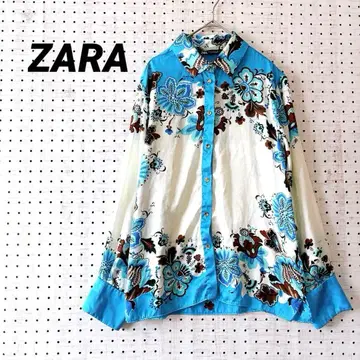 자라 보태니컬 무늬 셔츠 블라우스 긴팔 ( M ) 광택감 터콰이즈 블루