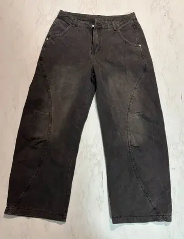 다크 그레이 와이드 레그 데님 팬츠