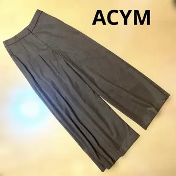 ACYM 울 혼방 한쪽 플리츠 와이드 팬츠 브라운