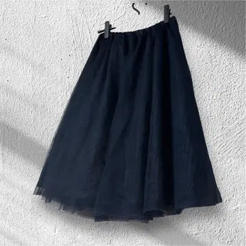 비침 튤 플레어 스커트 네이비 x 스트라이프 개성파 레이어드 한국