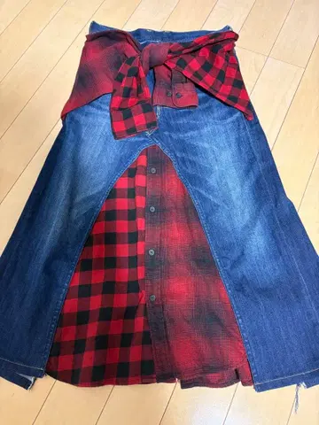 데님 리메이크 롱 스커트