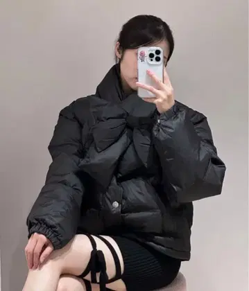 에피 리본 머플러 다운 코트 에피 누 리본 포함 다운