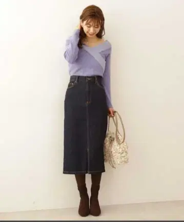 프로포션 바디 드레싱 편직 크로스 니트 긴팔 티셔츠 라이트 블루