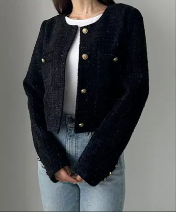 팬시 라메 트위드 숏 자켓