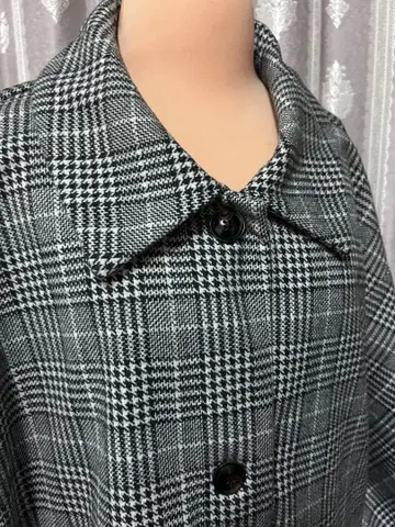 4L 체크 무늬 롱 코트 폴리에스테르 100%