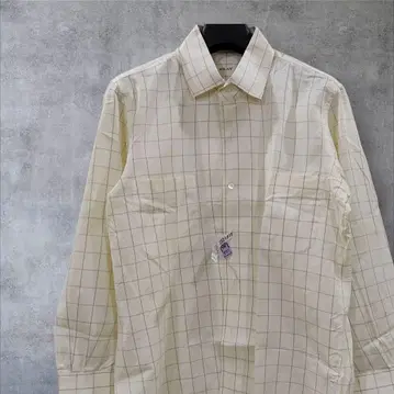 FRAY 체크 무늬 남성용 긴팔 셔츠 크림색