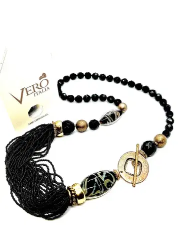 [ 이탈리아제 ] 올 블랙 베네치안 유리 목걸이 블랙 인증서 포함