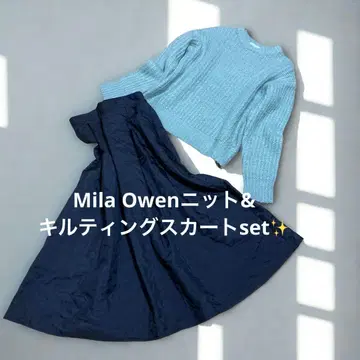 [코디 판매] Mila Owen 민트 니트 & 퀼팅 플레어 스커트 set