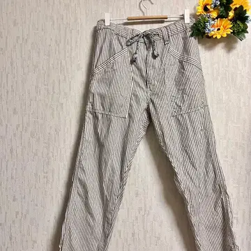 Lee 스트라이프 드로우 스트링 캐주얼 팬츠 S 화이트 그레이