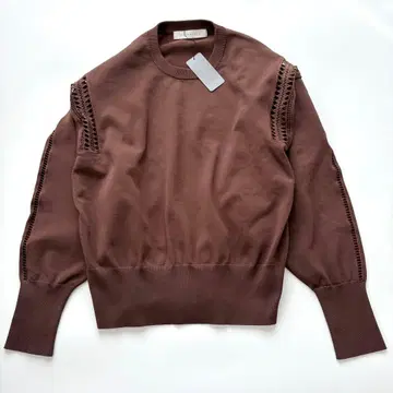 미사용품 에스트네이션 코튼 니트 브라운 컷워크 프리 사이즈