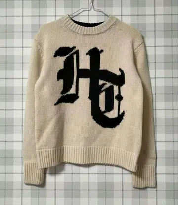 EN'DAY/엔데이 울 니트 스웨터 아이보리/블랙/문자