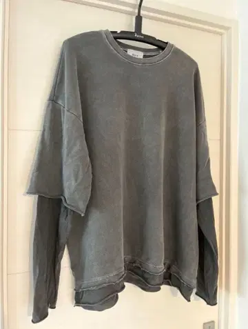 남성용 상의 페이드 흑먹색 레이어드 긴팔 구제 의류 빈티지