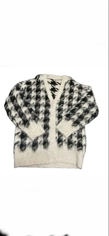 미라 오웬 화이트 블랙 하운드투스 체크 패턴 가디건