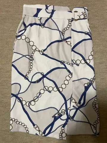 스카프 프린트 스커트 블루 38